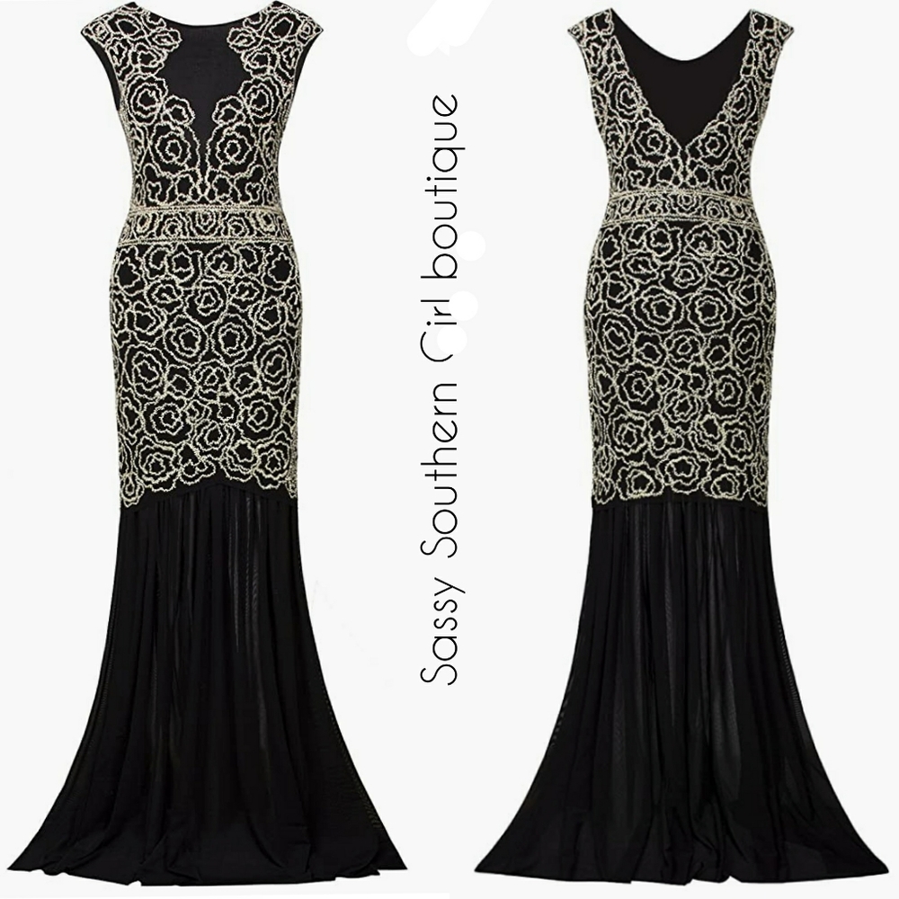 🆕⭐Black white beaded maxi dress
